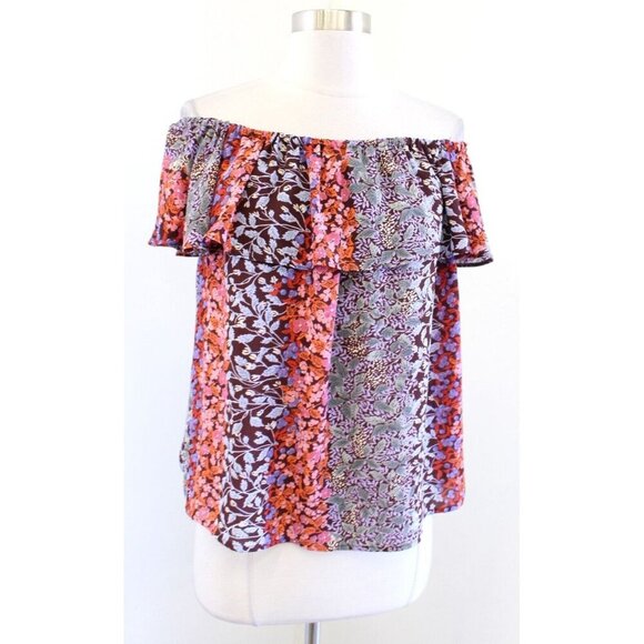 Anthropologie Mauve Chiffon Off The Shoulder Floral Blouse Top Women’s XS - Picture 4 of 8